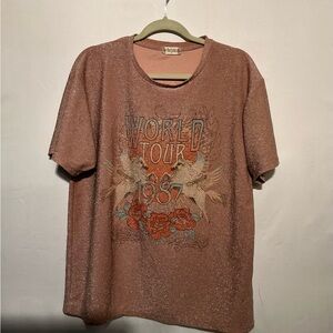 Altar'd State Glittery Brown Graphic Tee - World Tour 1987